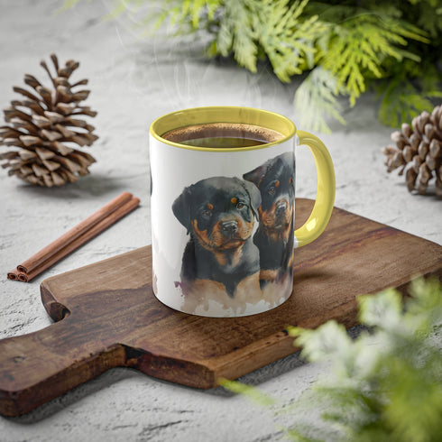 Rottweiler Pupies - Color Accent Mugs, 11oz